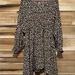 ODDY Brown and White Plus Leopard Print Dress